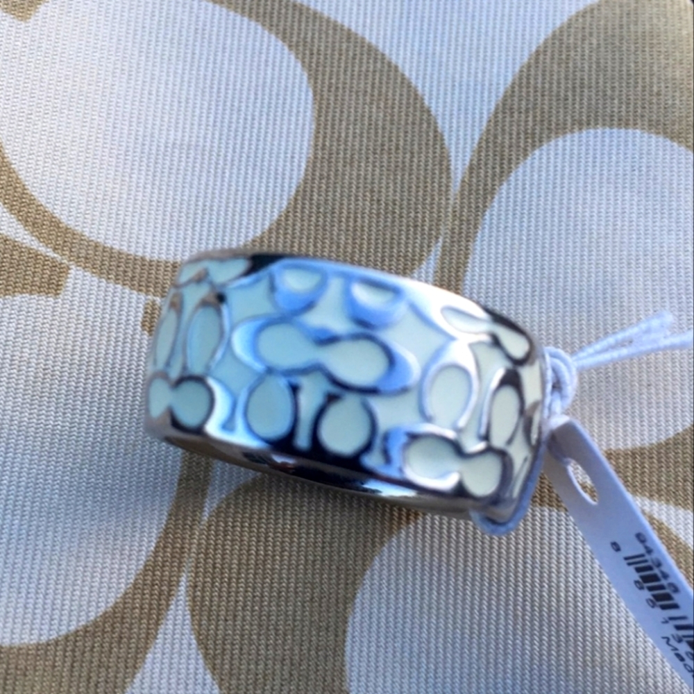 Coach White Enamel Band Ring Size 7 NWT